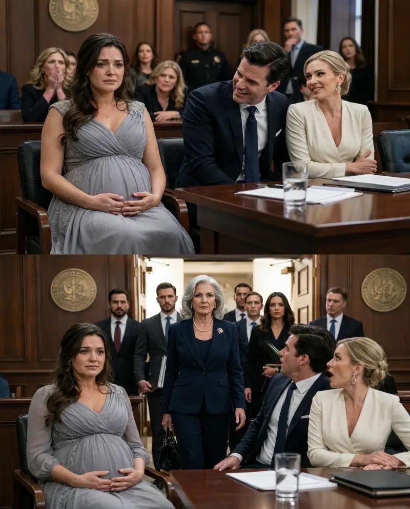 At the divorce hearing, I’m eight months pregnant—hands on my belly, trying to breathe through the whispers. My husband smirks and leans in, voice like a k:nife: “Let’s see how you’ll survive without me.”