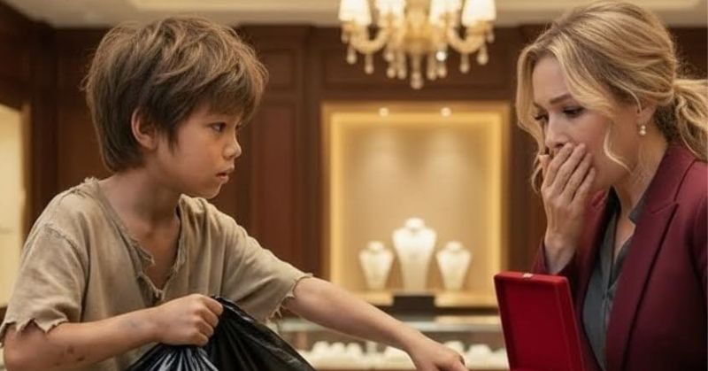 A shabby boy stepped into a luxury jewelry store and spilled countless coins onto the shining counter. A guard moved to expel him—until the manager froze, hearing the boy’s words that silenced every wealthy customer.